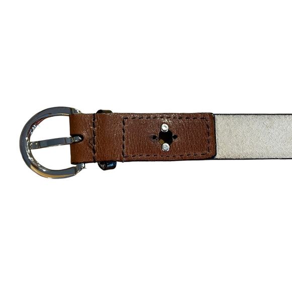 Michael Kors Yellow & Black Patent Leather Aminal Print, Brown Leather Ends, 40" - Picture 7 of 10